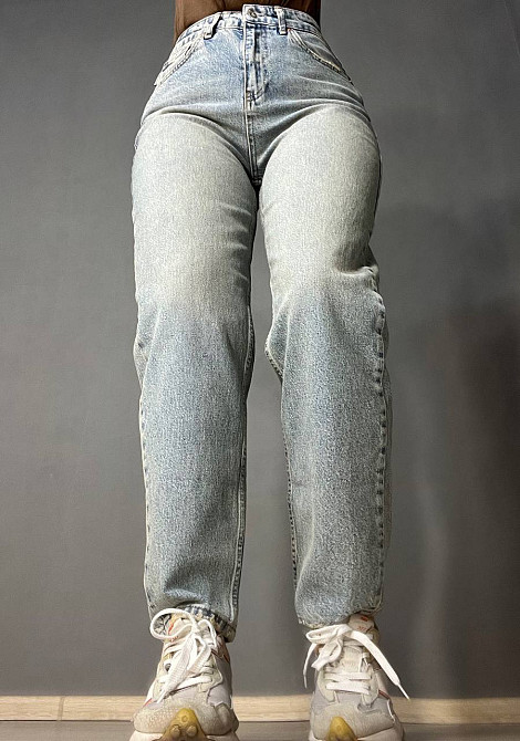 Джинси жіночі Mikaletta 3249-13254 MOM RELAX jeans банани висока посадка стрейчеві блакитні , блакитний, 29, 29, 81 см, 110 см Київ - фото 1