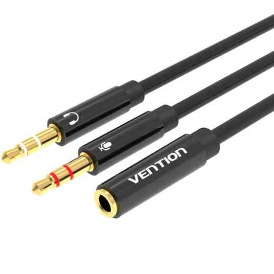 Перехідник Audio Jack TRRS F -> 2xM (мікрофон + навушники) чорний Vention Вінниця