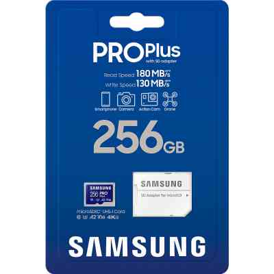 Карта пам&apos;яті Samsung 256 GB microSDXC Pro Plus UHS-I U3 V30 A2 Class 10 + SD-adap (MB-MD256SA/EU) Вінниця