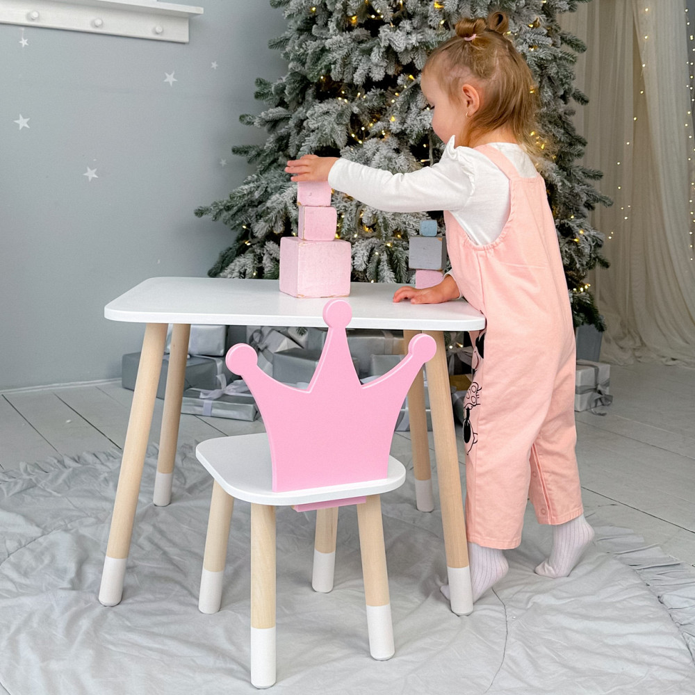 Прямокутний стіл і стільчик дитячий рожева корона. Столик для уроків, ігор, їжі Київ - фото 2