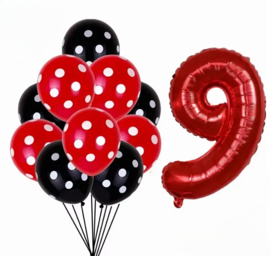 Шарики Леди Баг и шарик цифра 9 11 штук 32 дюйма красно-черный Киев