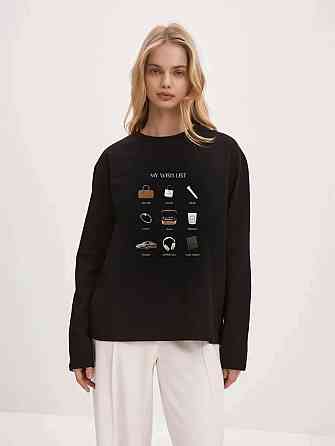 Жіночий лонгслів оверсайз із накатом "MY WISH LIST" турецький кулір Чорний Одеса