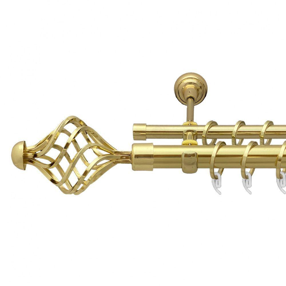 Карниз Orvit Арезо металевий дворядний відкритий гладка труба кільце фасонне металеве  Золото 25\16 мм 300 см (7035404) Львів - фото 1