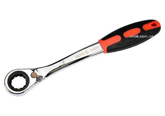 Ключ накидний, вигнутий з тріщаткою YATO: М15, HRC 42-48, Cr-V, з прогумов. ергономічною ручкою [10] Одеса