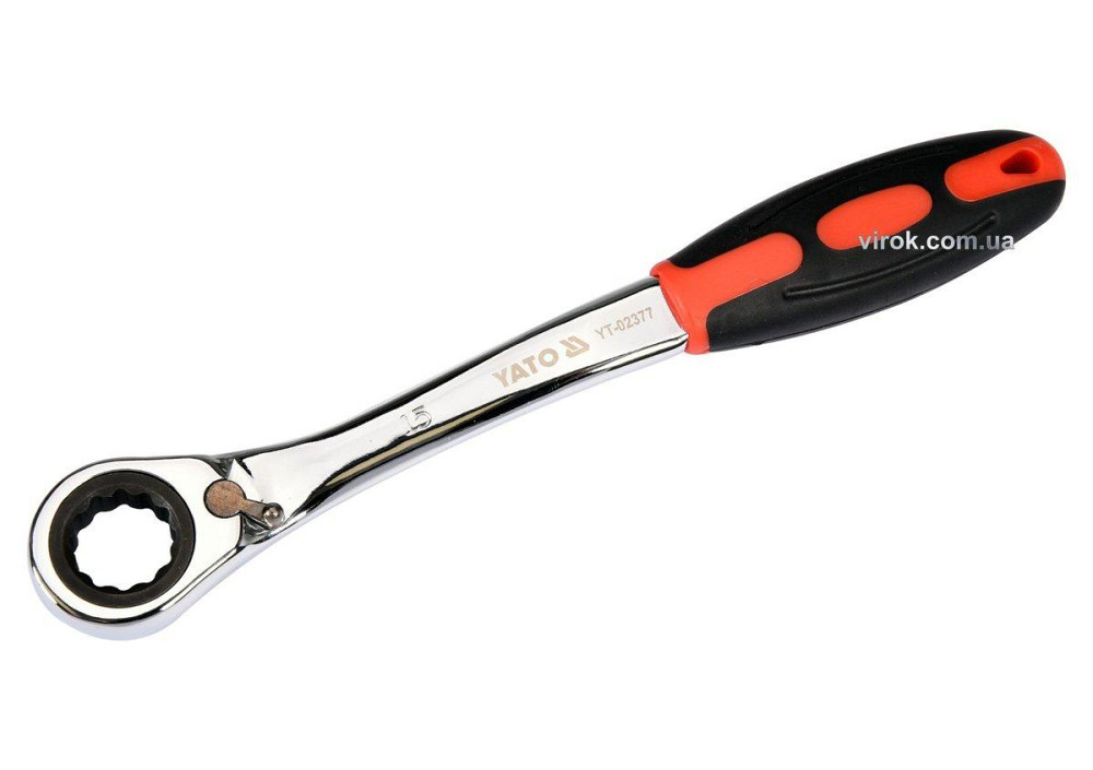 Ключ накидний, вигнутий з тріщаткою YATO: М15, HRC 42-48, Cr-V, з прогумов. ергономічною ручкою [10] Одесса - изображение 1