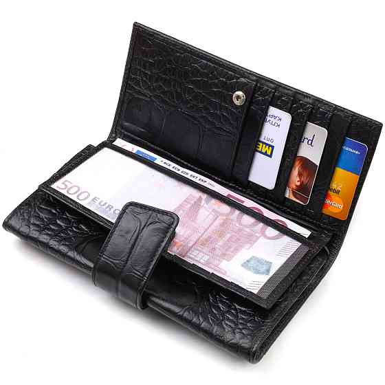 Красиве вертикальне чоловіче портмоне з натуральної шкіри з тисненням під крокодила CANPELLINI 21844 Чорне Київ