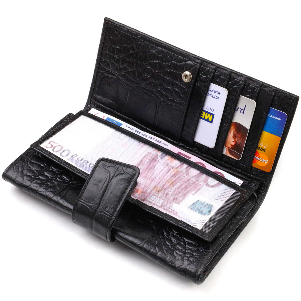 Красивое вертикальное мужское портмоне из натуральной кожи с тиснением под крокодила CANPELLINI 21844 Черное Киев - изображение 4