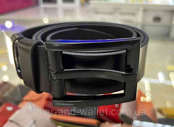 Мужской широкий ремень черного цвета из итальянской кожи 40мм PS Leather Киев