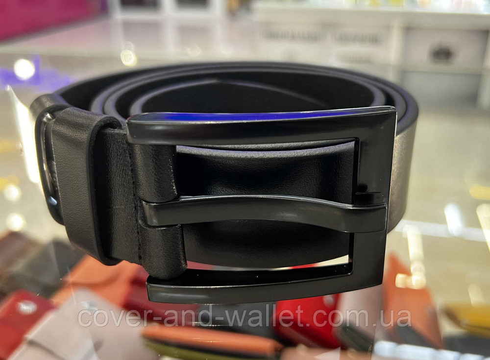 Чоловічий широкий ремінь чорного кольору з італійської шкіри 40мм PS Leather Київ - фото 5