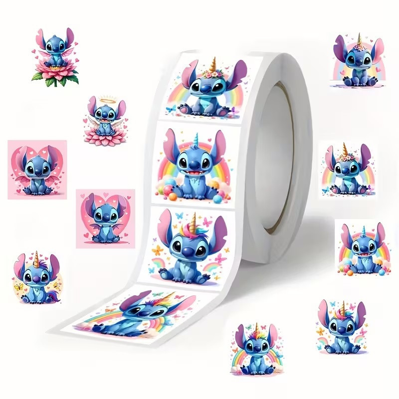 Стикеры «Стич единорог» — рулон 500 шт, Ø2,5 см, милые наклейки для школы, дневников и упаковки Киев - изображение 5