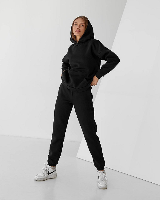 Жіночий спортивний теплий костюм оверсайз Чорний S Харків - фото 5