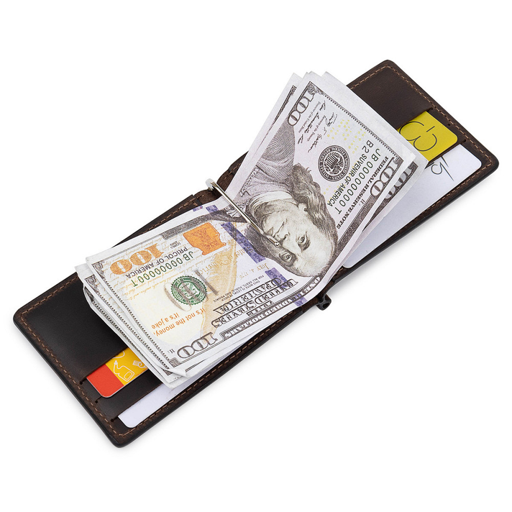 Шкіряний чоловічий затиск для грошей Коричневий (GRANDE PELLE) Київ - фото 10