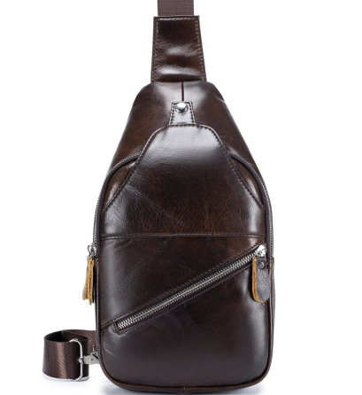 Чоловічий коричневий шкіряний рюкзак-слінг TIDING BAG Київ