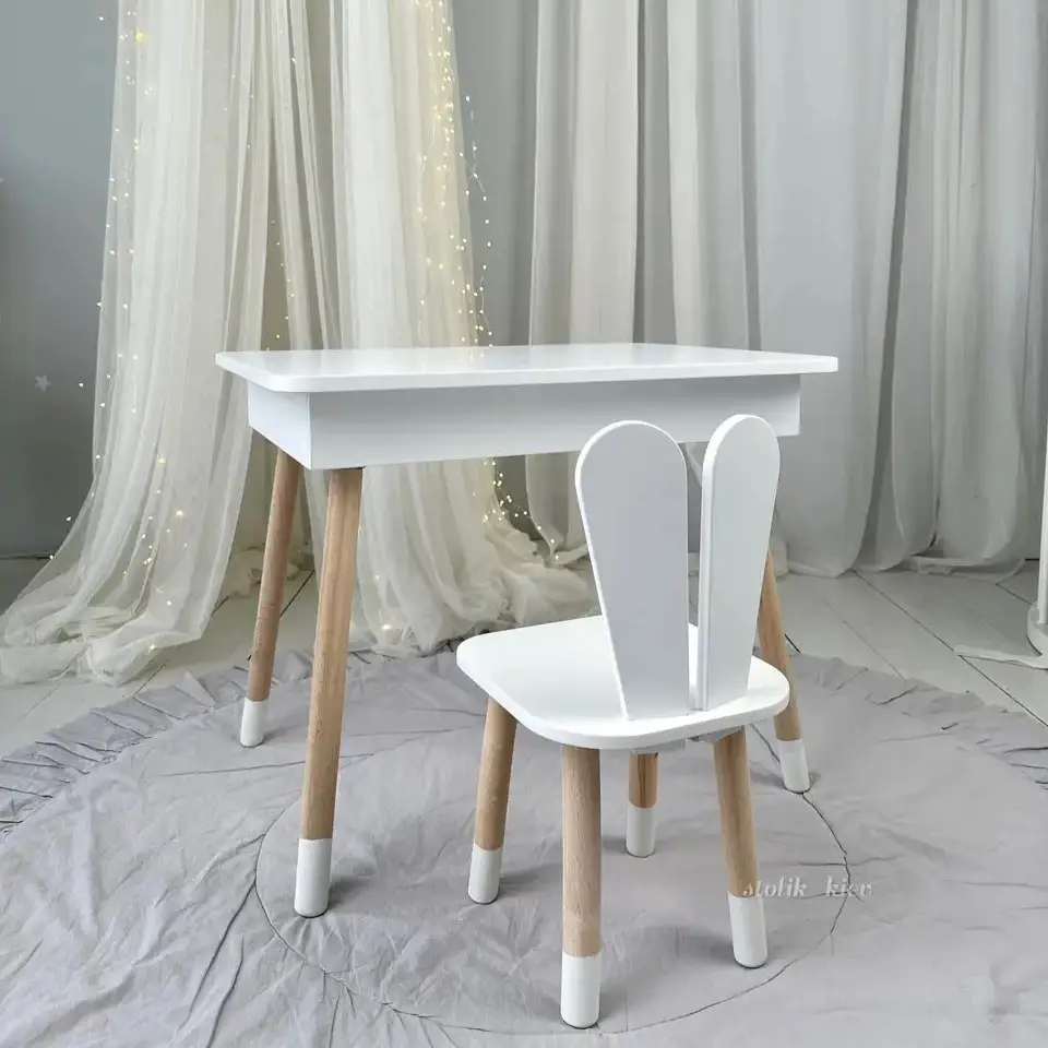 Детский столик с ящиком для карандашей + стульчик Зайчик (Белый) Винница - изображение 1