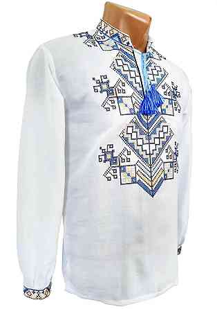 Чоловіча вишиванка на довгий рукав з орнаментом Дерево життя жовта нитка Київ