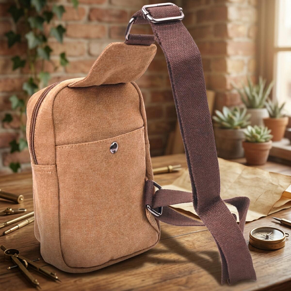 Текстильная мужская сумка через плечо для документов и города Vintage 21230 Коричневая Киев - изображение 14