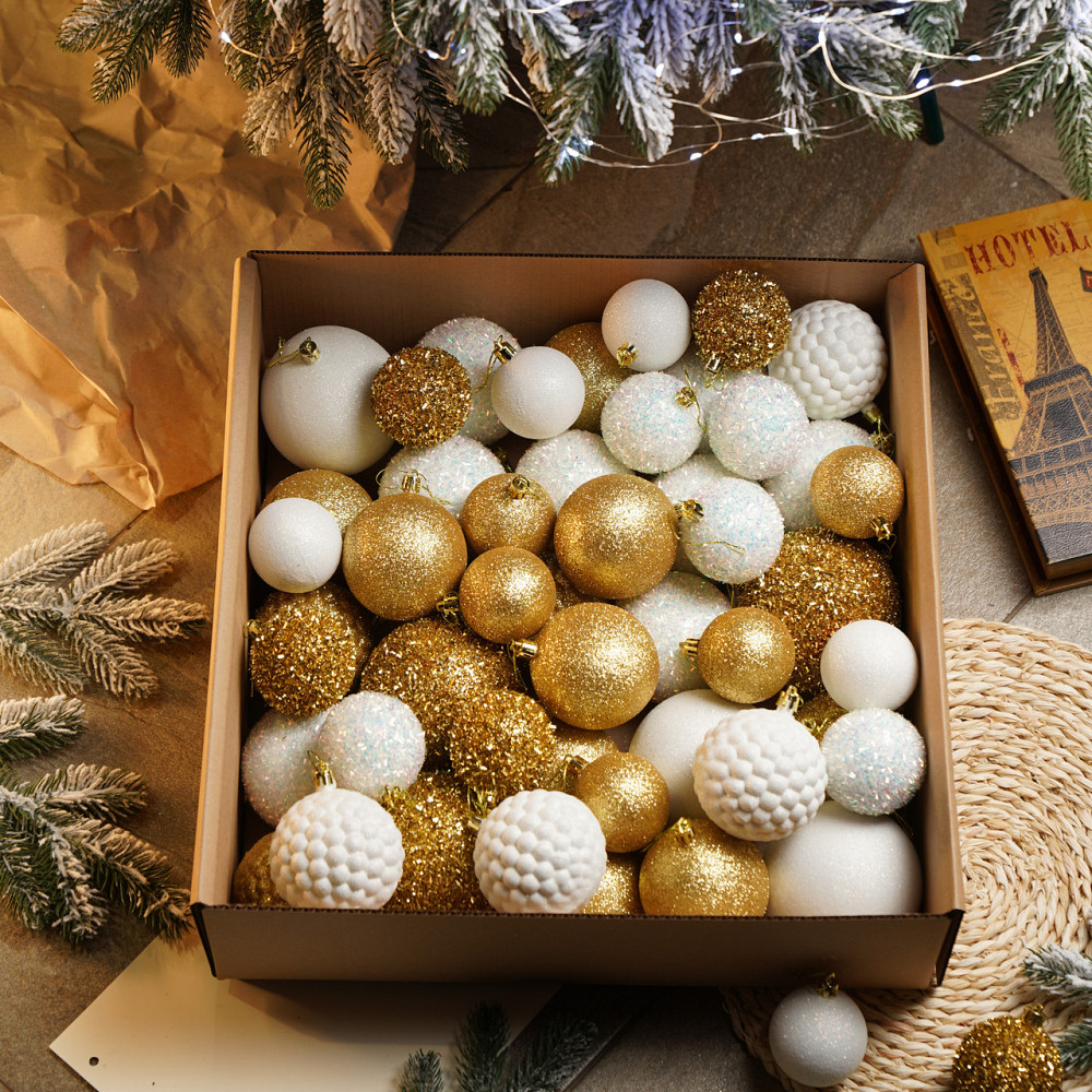 Набор новогодних игрушек на елку «Блеск» 40 шт Золотой елочные игрушки шарики украшения для елки Киев - изображение 2