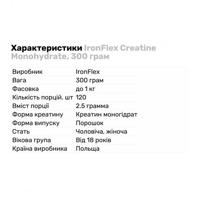 Креатин моногидрат IronFlex Nutrition Creatine Monohydrate 300 g (Apple) Луцк - изображение 2