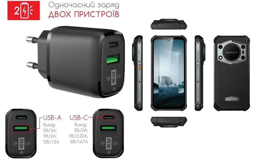 Сетевое зарядное устройство для OUKITEL WP22, 20W 3A, Quick Charge 3.0 Киев - изображение 1
