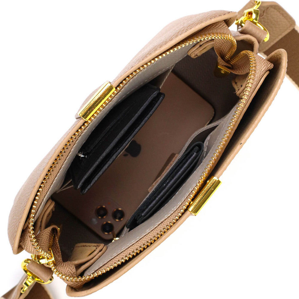 Жіноча модна сумка на три відділення з натуральної шкіри 22106 Vintage Бежева Київ - фото 7