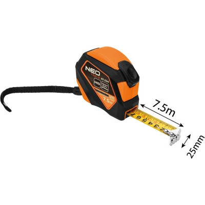 Рулетка Neo Tools 7.5мx25мм, з фіксатором змотування, магніт (67-234) Вінниця - фото 4