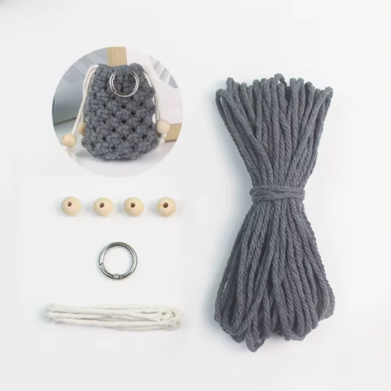 Набір макраме для ручного в'язання чохла для навушників та аксесуарів 8х7 см сірий для рукоділля та творчості Кам'янець-Подільський