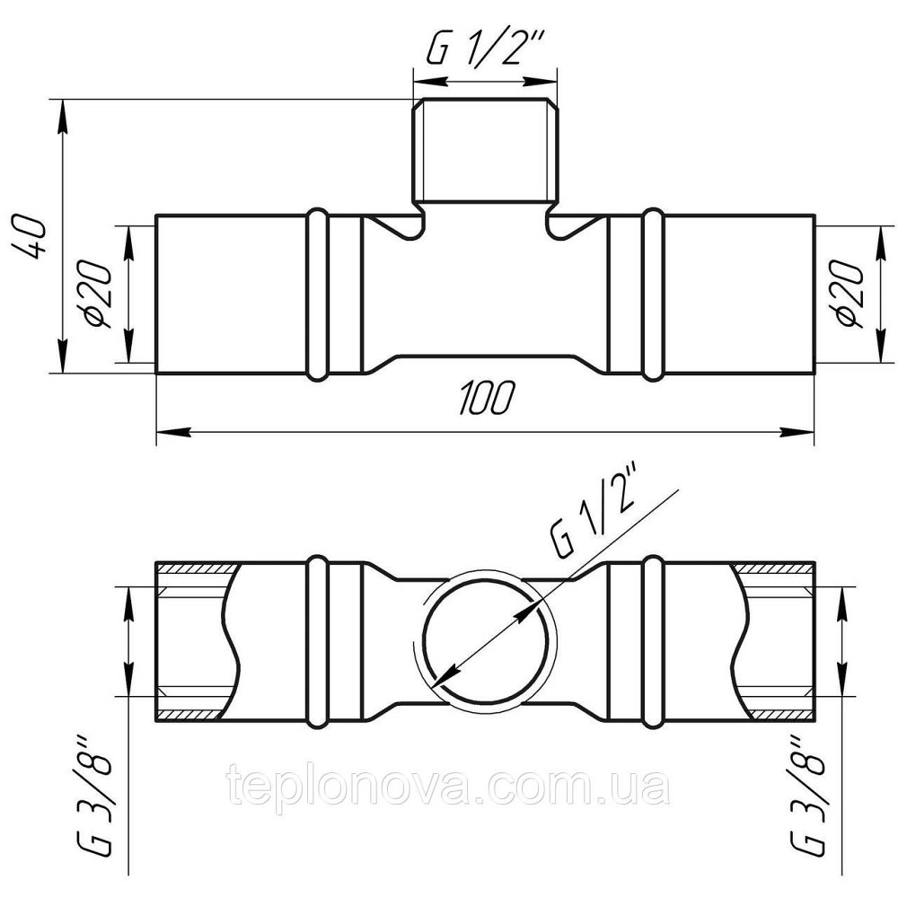 Тройник с наружной резьбой пресс APE AP 133 20х1/2″х20 ITALY Черновцы - изображение 2
