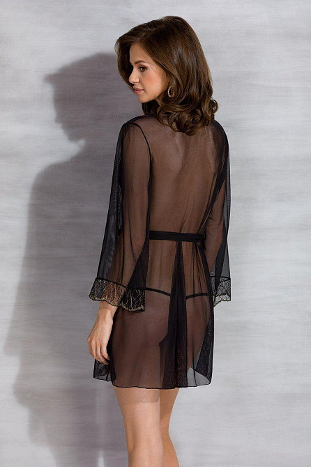 Пеньюар Passion AMBERLY PEIGNOIR black, S/M, пояс у комплекті Sex Aura Київ - фото 6