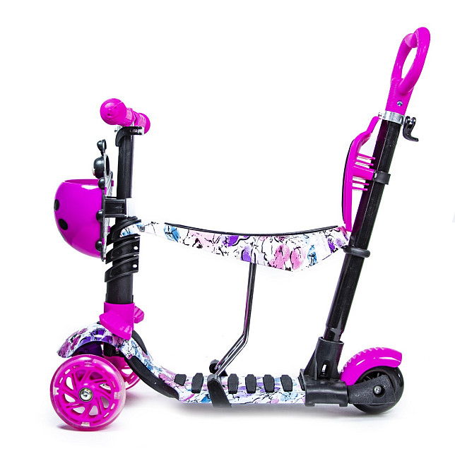 Дитячий самокат з сидінням та батьківською ручкою Scooter 5 в 1 з малюнком Маки Одеса - фото 2