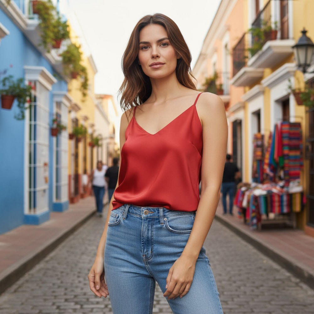 Шовкова майка на тонких бретельках Червоний XS/S Харків - фото 5