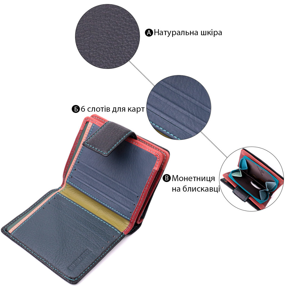 Вертикальный небольшой женский кошелек из натуральной кожи ST Leather 19436 Черный Киев - изображение 4