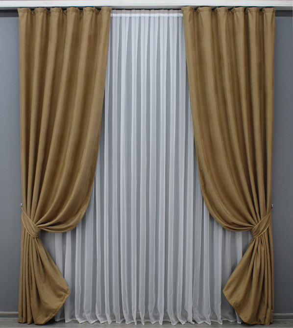 Комплект готовых штор VR-Textil Лен № 1423ш Кофейный 150х270 см 2 шт (33-0319) Киев - изображение 2