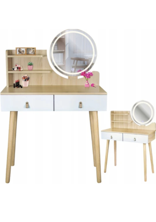 Туалетний столик Jumi Scandi LED підсвітка, з шухлядами, шкіряні ручки, світлий бук Київ