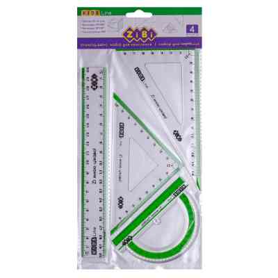 Лінійка ZiBi Комплект: лінійка 20см, 2 косинця, транспортир, з салатовою смужкою (ZB.5680-15) Вінниця