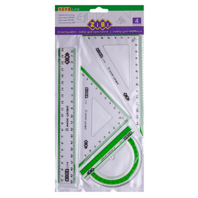 Лінійка ZiBi Комплект: лінійка 20см, 2 косинця, транспортир, з салатовою смужкою (ZB.5680-15) Вінниця - фото 1