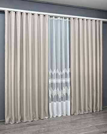 Комплект штор VR-Textil рогожка преміум TERRA LUXE 200х270 2шт і Тюль 600х270 1859ш-1706т Попелястий з молочним 71-186/7 Київ