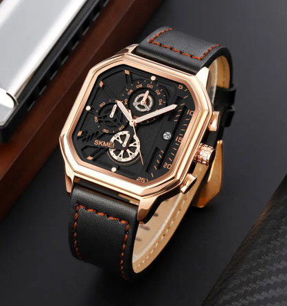 Наручний чоловічий класичний годинник Skmei 1963 Рожеве золото Київ