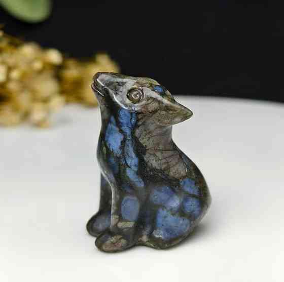 Фигурка волк из камня глаукофан 3.5 см, декоративная статуэтка волка Киев