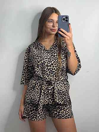 Женский летний костюм из штапель-шёлка в ярком принте Леопард XL-2XL Харьков