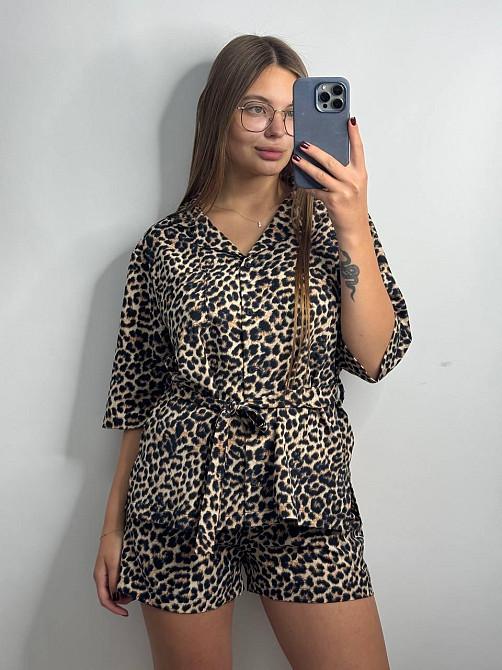 Женский летний костюм из штапель-шёлка в ярком принте Леопард XL-2XL Харьков - изображение 5