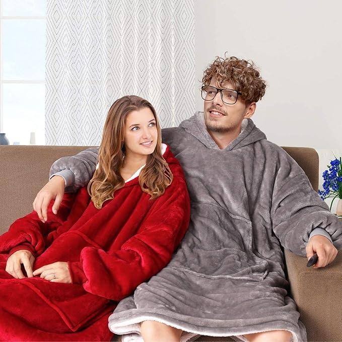 Худи-плед, толстовка Super Dalian с карманами и капюшоном для дома флисовый теплый оверсайз кофта-одеяло серая Киев - изображение 2