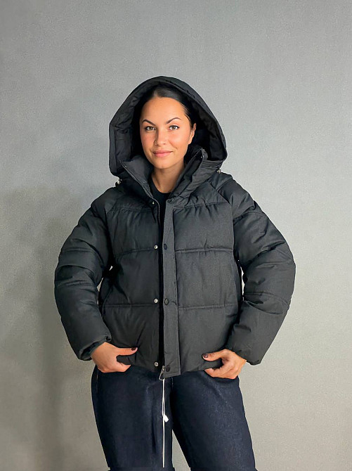 Куртка женская Haiziyuan 8589 средняя длина с капюшоном черная, черный, L Киев - изображение 18