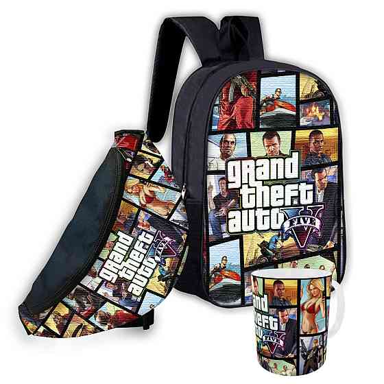 Набір дитячий GTA Grand Theft Auto рюкзак 36х27см сумка-бананка, кружка з принтом для хлопчика (01642) Київ