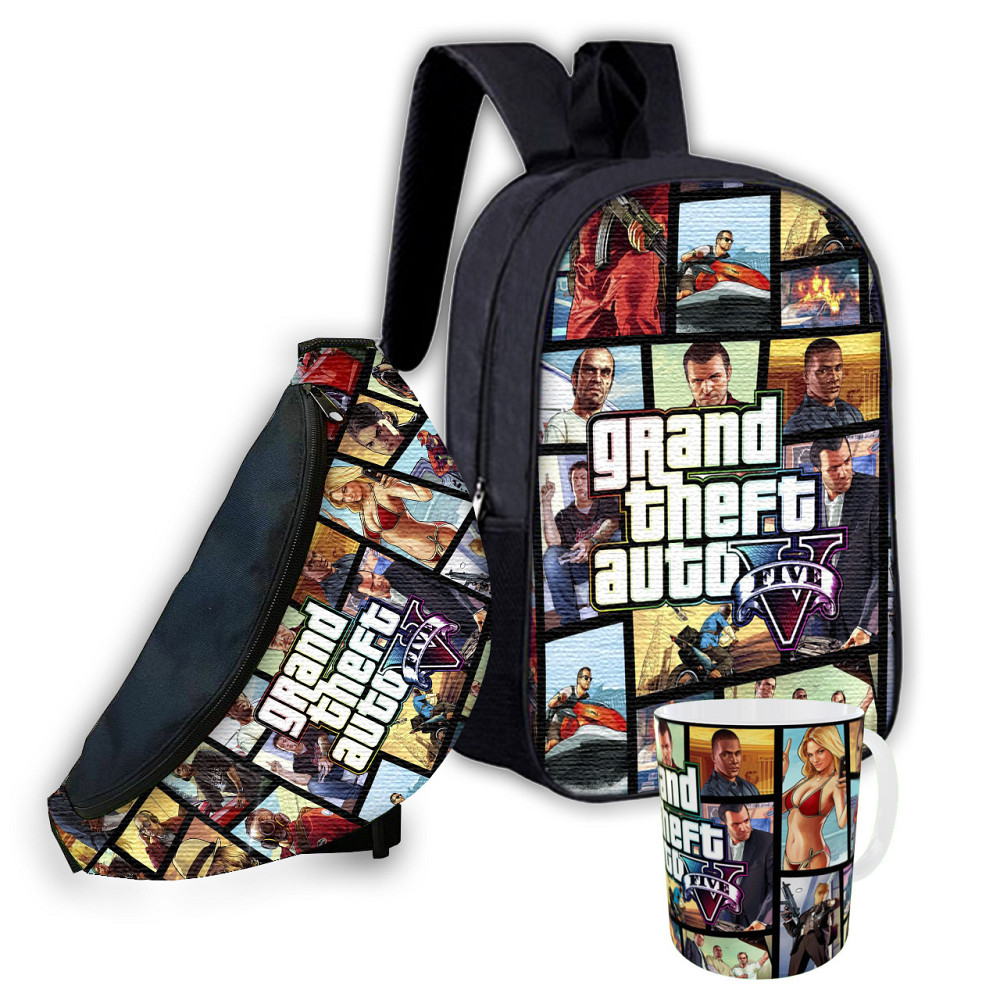 Набір дитячий GTA Grand Theft Auto рюкзак 36х27см сумка-бананка, кружка з принтом для хлопчика (01642) Київ - фото 1