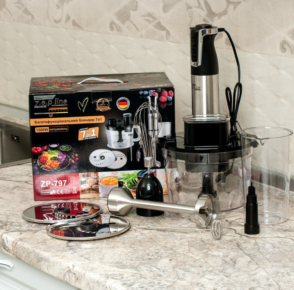 Багатофункціональний блендер 7в1 з потужністю 1500Вт 20 швидкостей, чаша 1.5 літрів  Zepline ZP-797 Чорний Одеса - фото 1