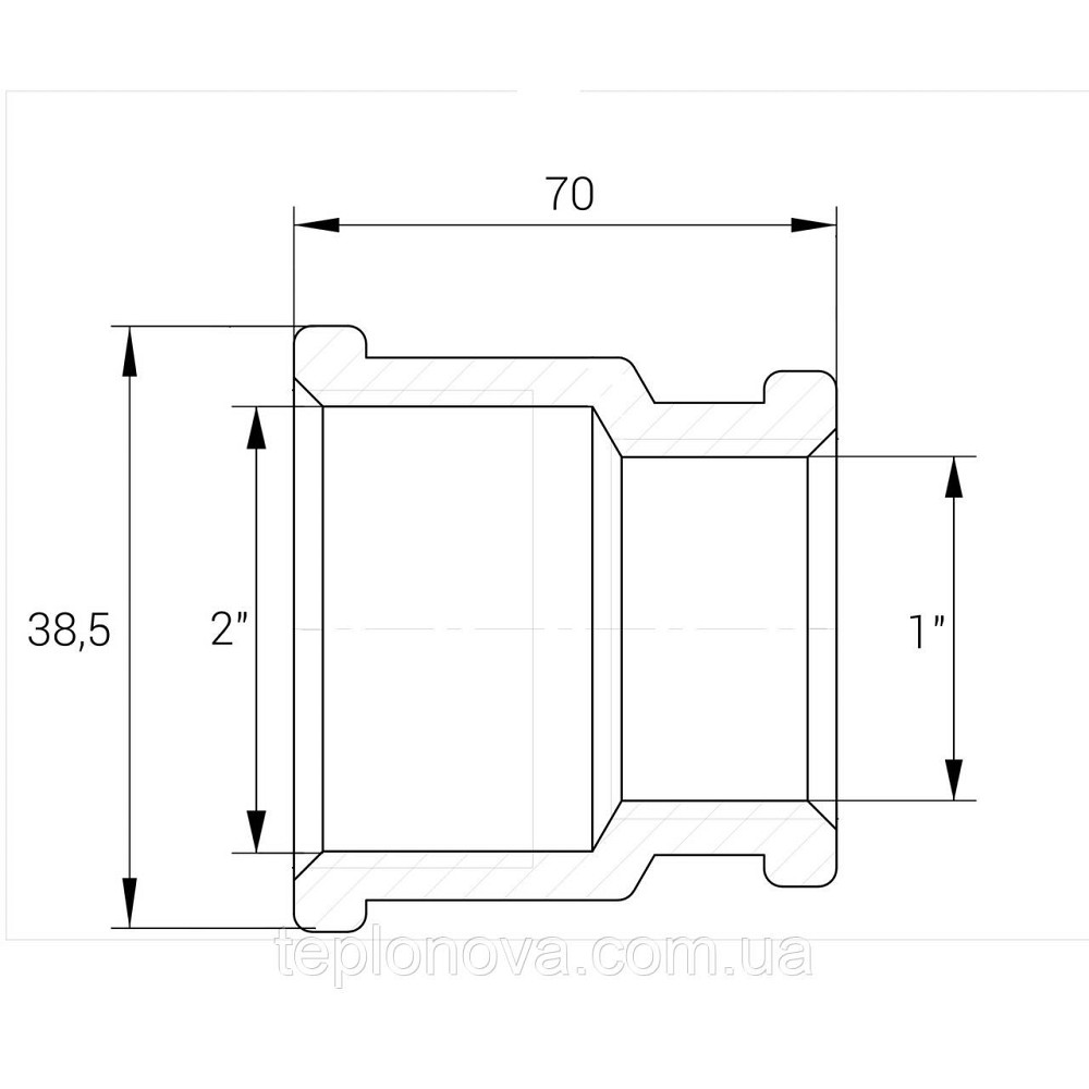Муфта редукционная никелированная 2″ВР х 1″ВР штампованная восьмигранная А0339А(нк) VA Черновцы - изображение 2