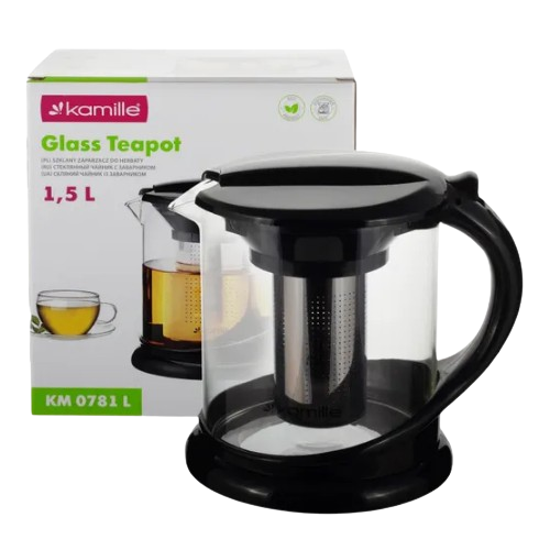 Заварник 1500мл зі з'ємним ситечком скло/нержавіюча сталь 0781L KAMILLE Житомир - фото 4