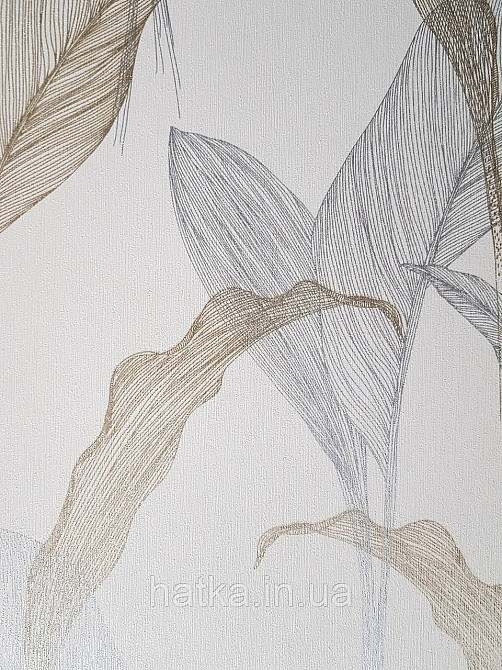 Шпалери метрові вініл на флізелін дизайнерські Erismann Elle Decoration 2 листя сірі золотисті на білому Київ - фото 4