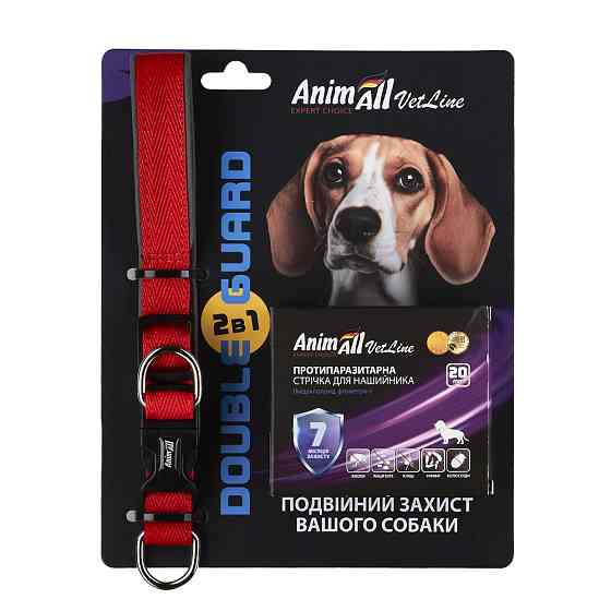 AnimAll АнімАлл ВетЛайн Double Guard комплект нашийник з протипаразитарною стрічкою, 20 мм/320-400 мм, червоний Київ