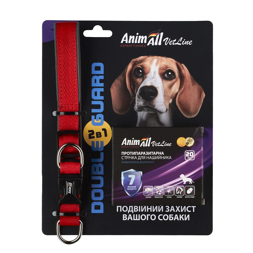 AnimAll АнімАлл ВетЛайн Double Guard комплект нашийник з протипаразитарною стрічкою, 20 мм/320-400 мм, червоний Київ - фото 1
